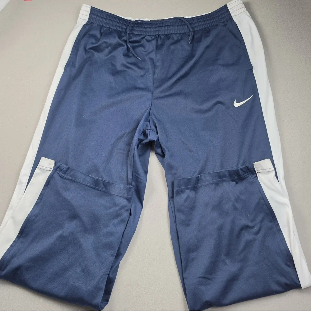 Nike Basketball Vintage Y2K Men's XL Navy Blue White Zip Ankle Track Pants Baggy